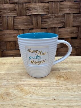 The Old Pottery Company Coffee Mug - Always Think Pretty Thoughts - White & Teal